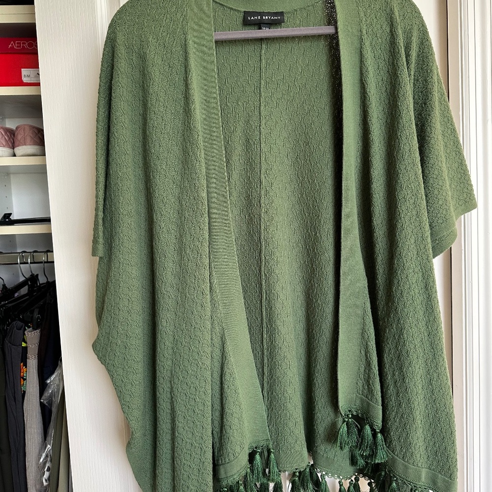 Lane Bryant Green Knit Tassel Overlay
